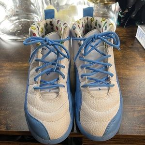 Jordan 12 Retro "White/University Blue/Lemon Venom" Girls' Shoe